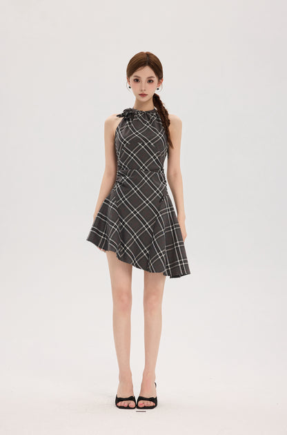 HALTER NECK BRITISH PLAID DRESS