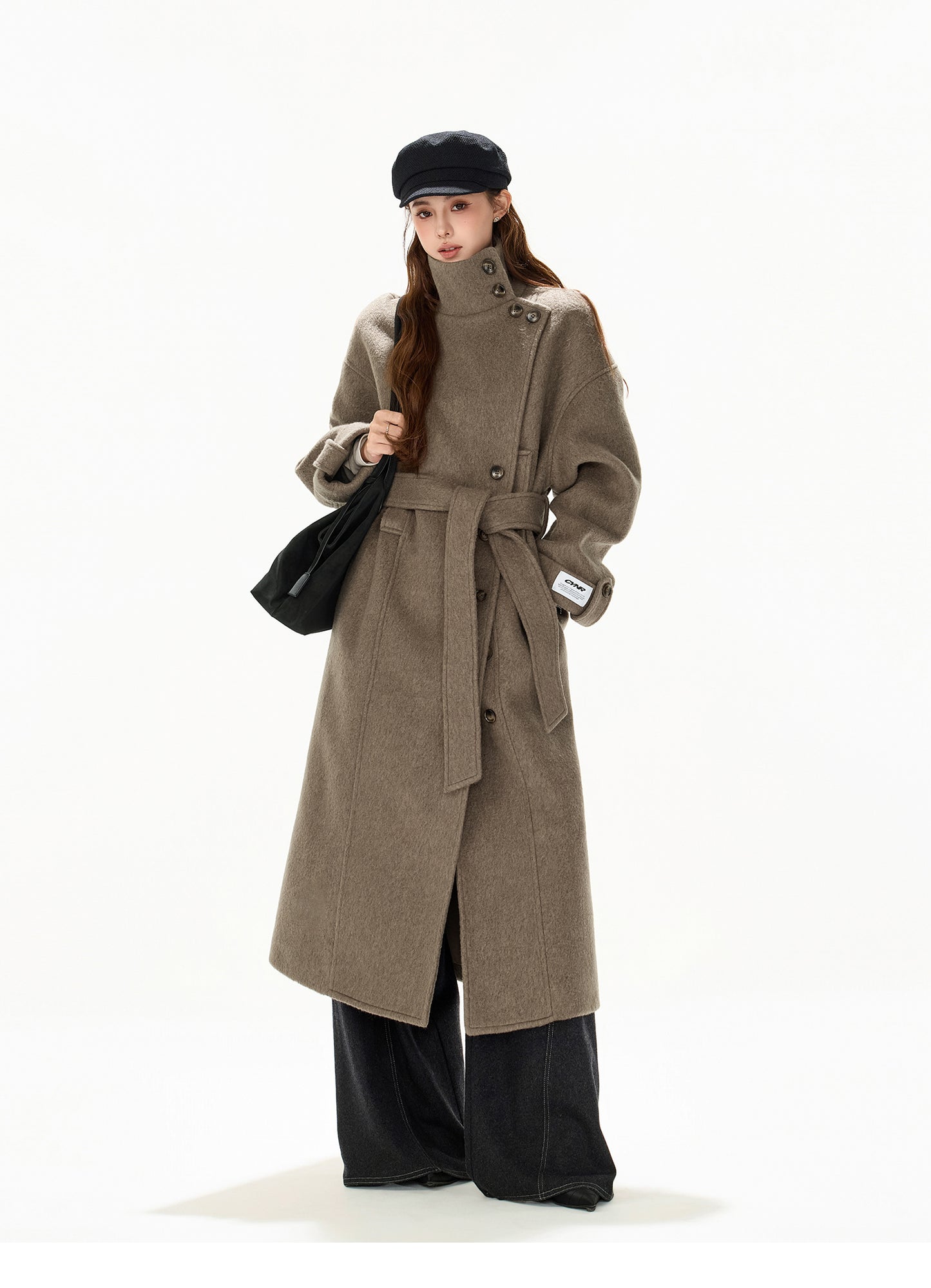 VINTAGE MODERN BELTED WOOL LONG COAT