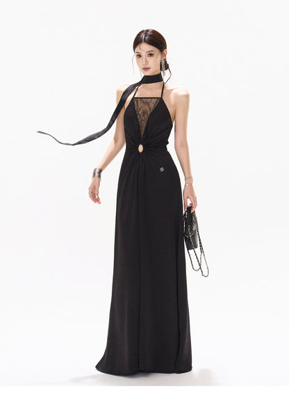 【日本在庫 】HALTER LACE SATIN DRESS