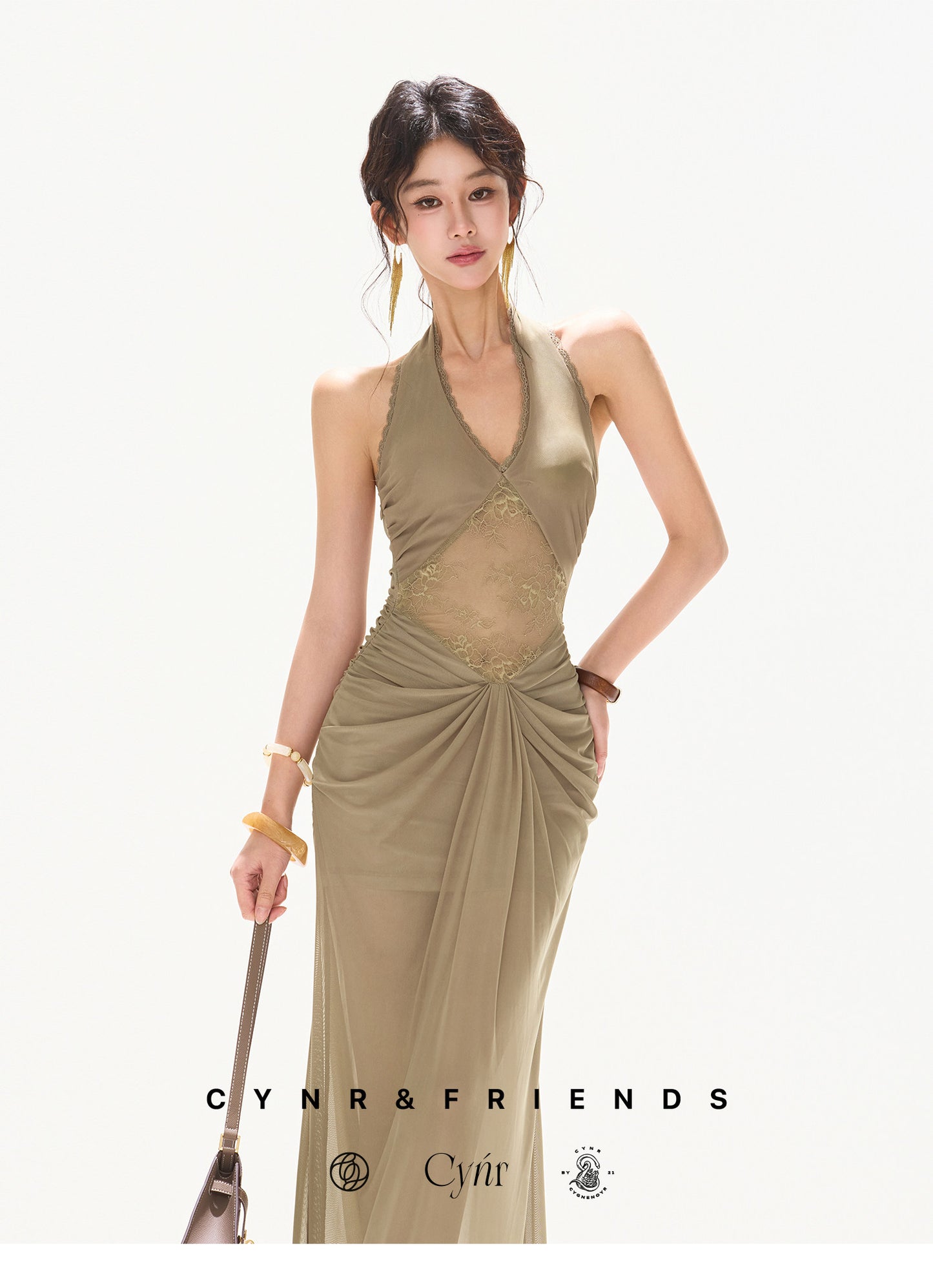 LACE HALTER BACKLESS MAXI