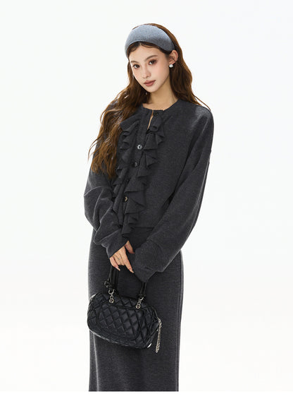 ELEGANT KNIT TOP & WOOL WIDE PANTS