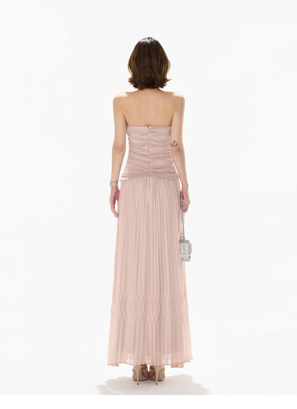 【日本在庫 】RHINESTONE PLEATED TULLE STRAPLESS DRESS