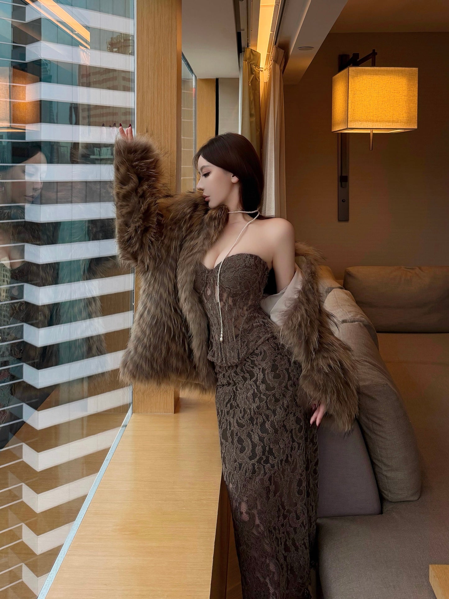 LACE STRAPLESS SHEER MAXI DRESS SET