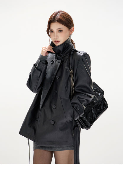 STRUCTURED DOUBLE-BREASTED LEATHER JACKET