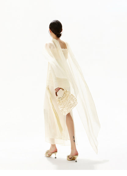 FEATHER SEQUIN OFF SHOULDER FRINGE DRESS