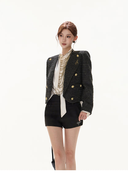 HIGH-WAISTED EMBROIDERED BODYCON SUIT SHORTS