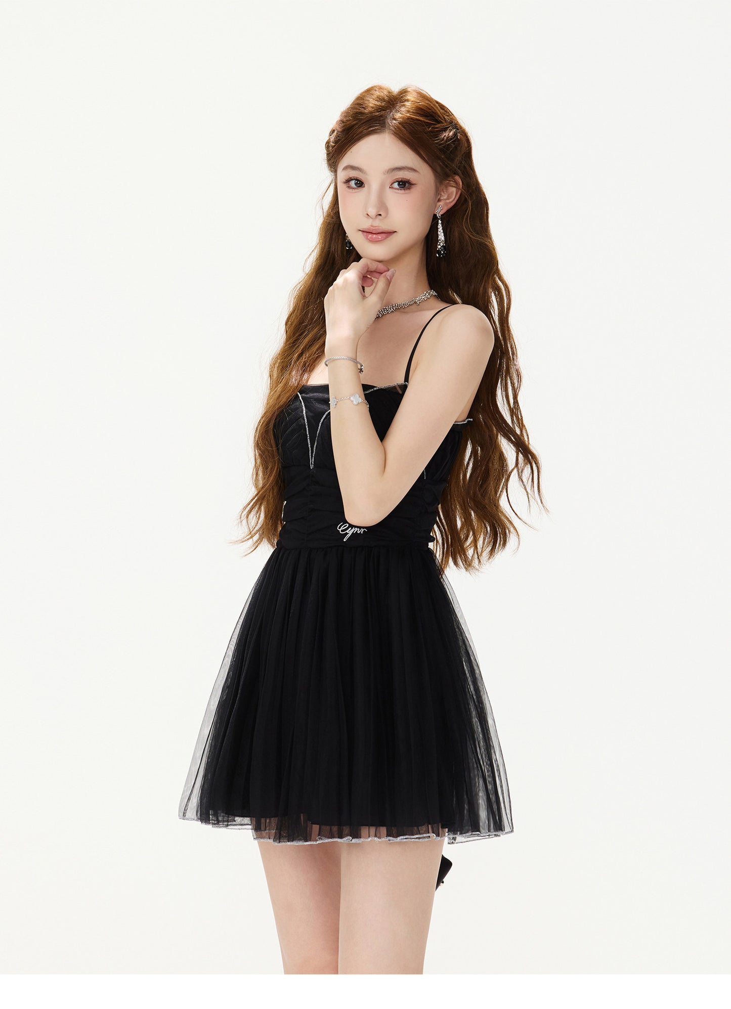 PLEATED MESH BUSTIER DRESS