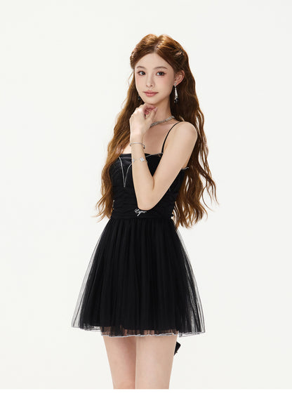 PLEATED MESH BUSTIER DRESS