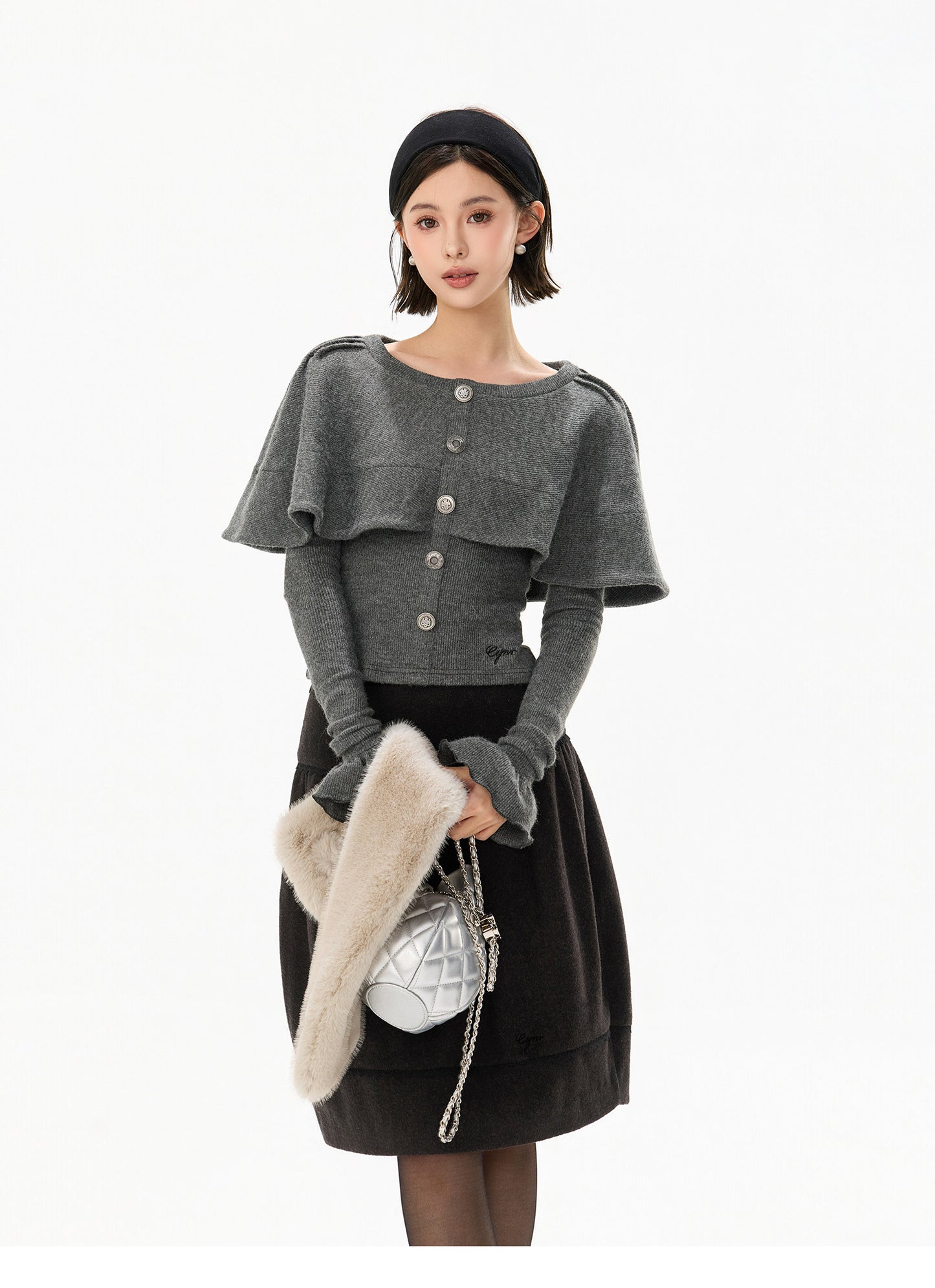 TEXTURED CAPE KNIT TOP