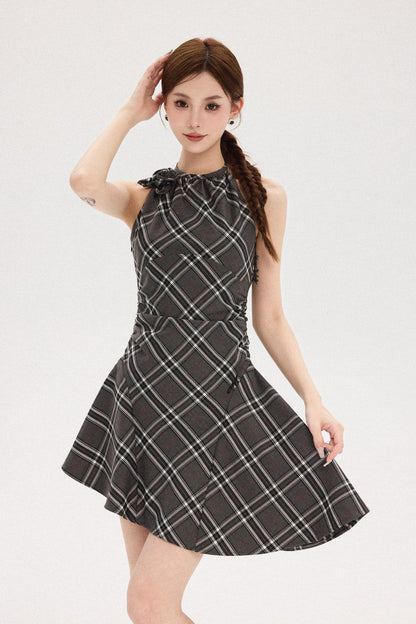 HALTER NECK BRITISH PLAID DRESS