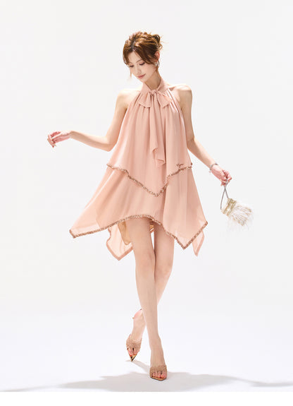 SEQUIN HALTER CASCADE DRESS