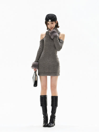 FRENCH RETRO HALTER KNIT DRESS