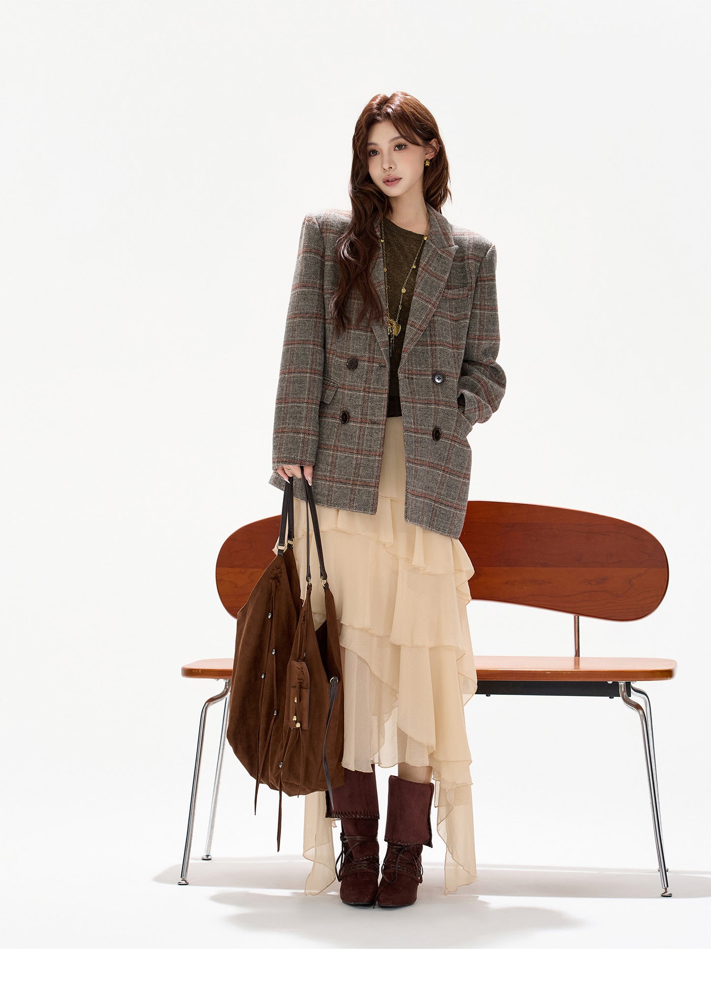 BRITISH BLAZER × BOHO CHIFFON SKIRT