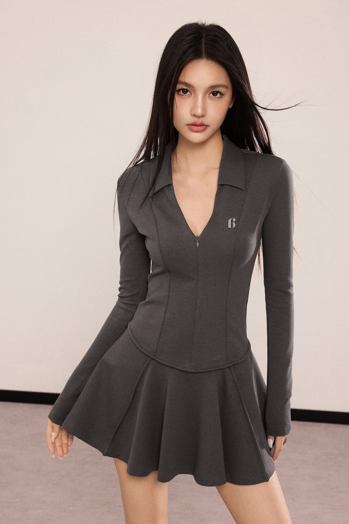 PREPPY STYLE POLO NECK A-LINE DRESS