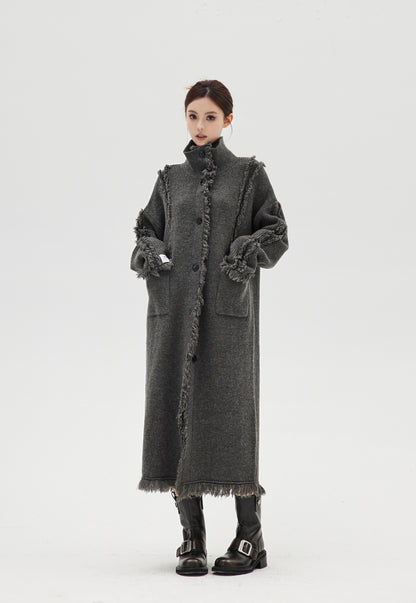 DESTROYED WOOL KNITTED LONG COAT