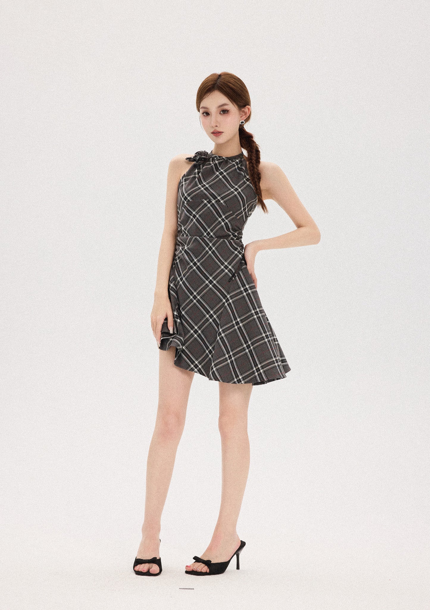 HALTER NECK BRITISH PLAID DRESS