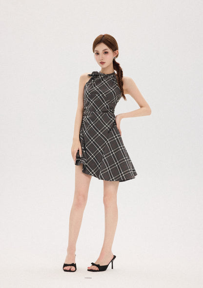 HALTER NECK BRITISH PLAID DRESS