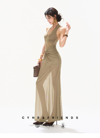 LACE HALTER BACKLESS MAXI