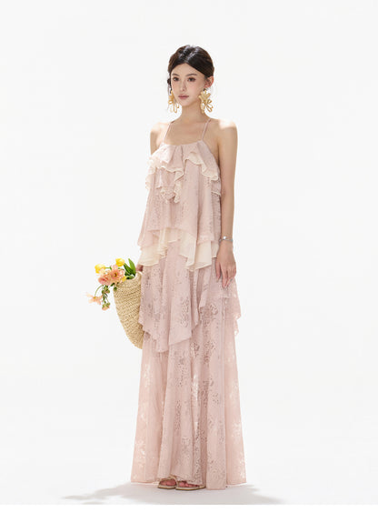 【日本在庫 】FRENCH LACE TIERED RUFFLE MAXI DRESS