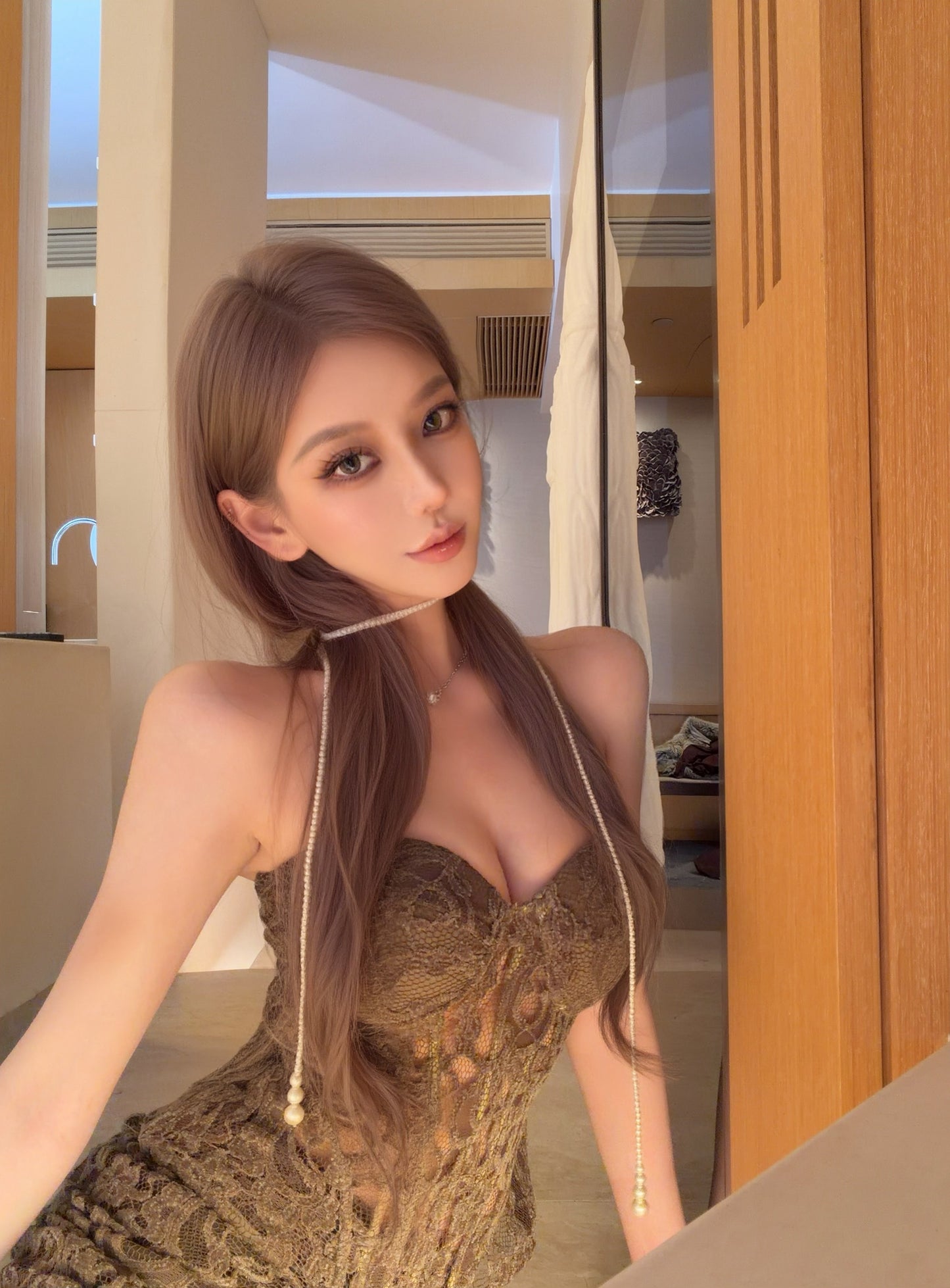 LACE STRAPLESS SHEER MAXI DRESS SET