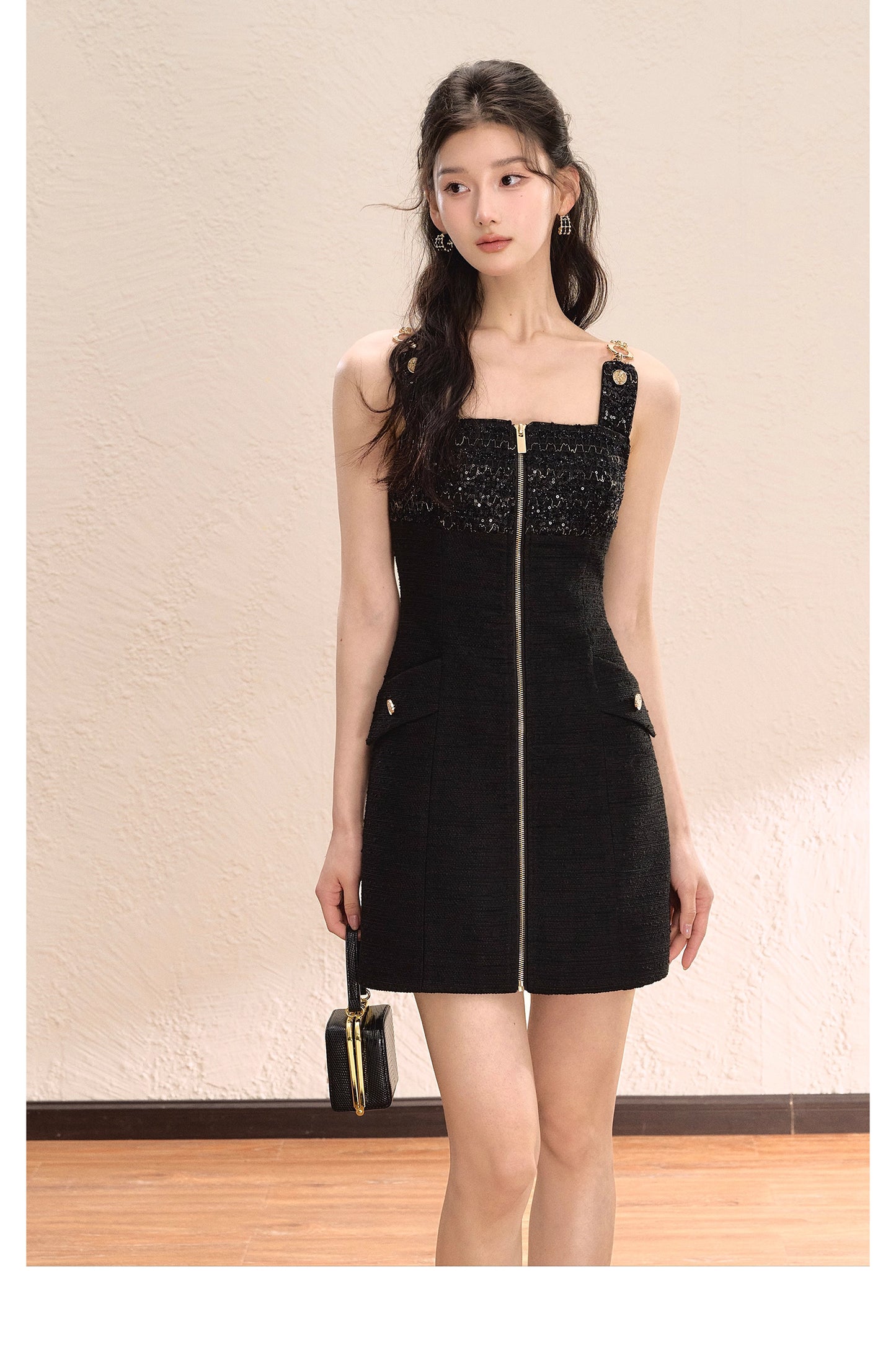 FRENCH BLACK SEQUIN CAMI DRESS