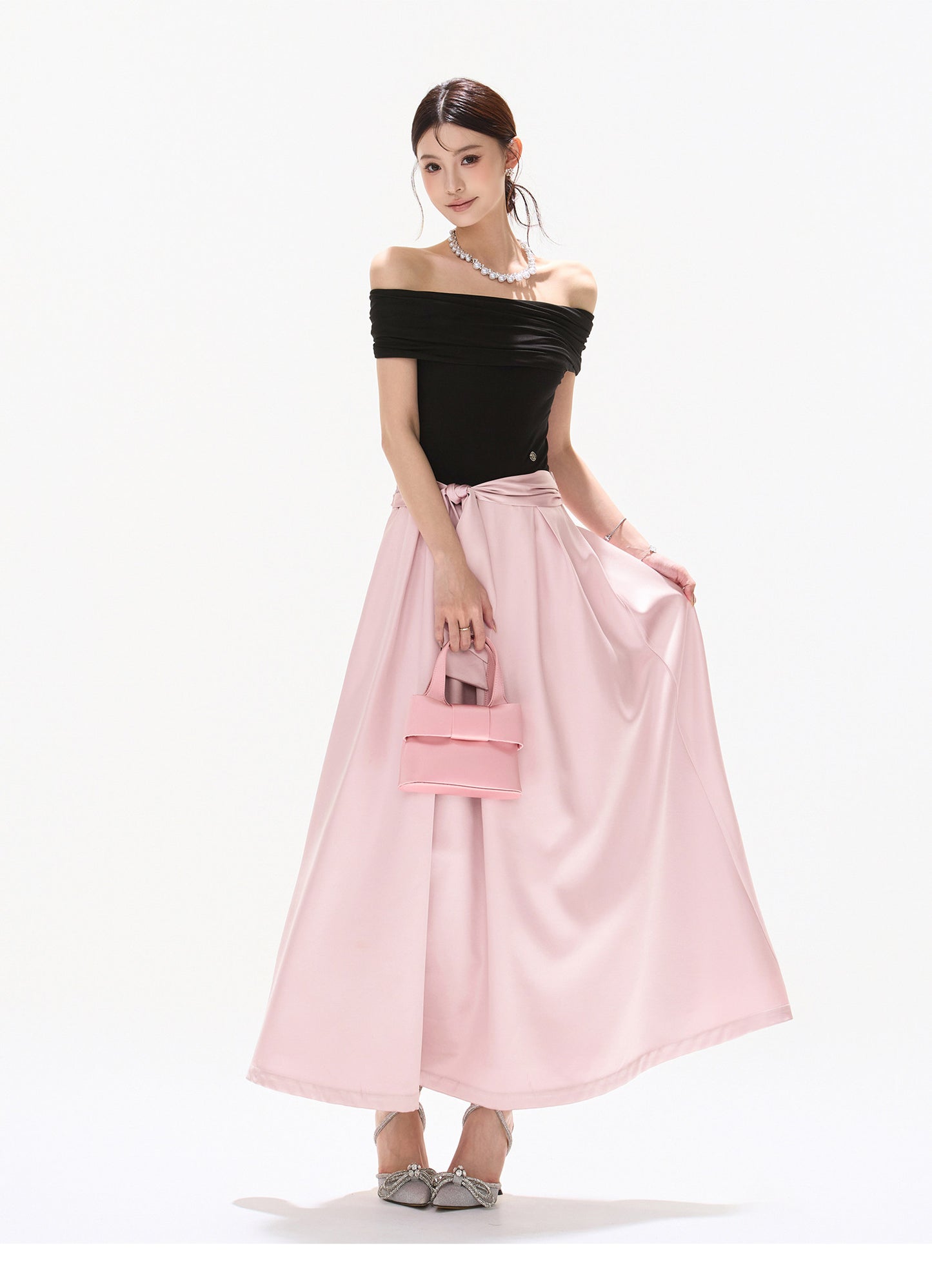 BLACK ROSE SATIN DRESS