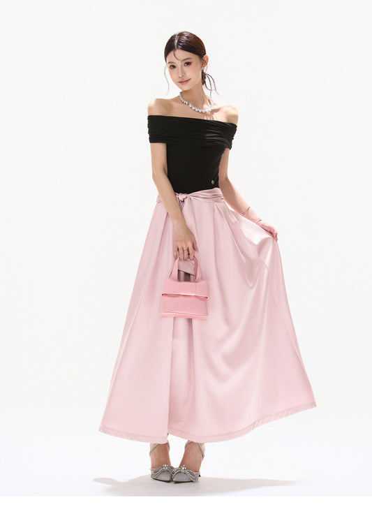 BLACK ROSE SATIN DRESS