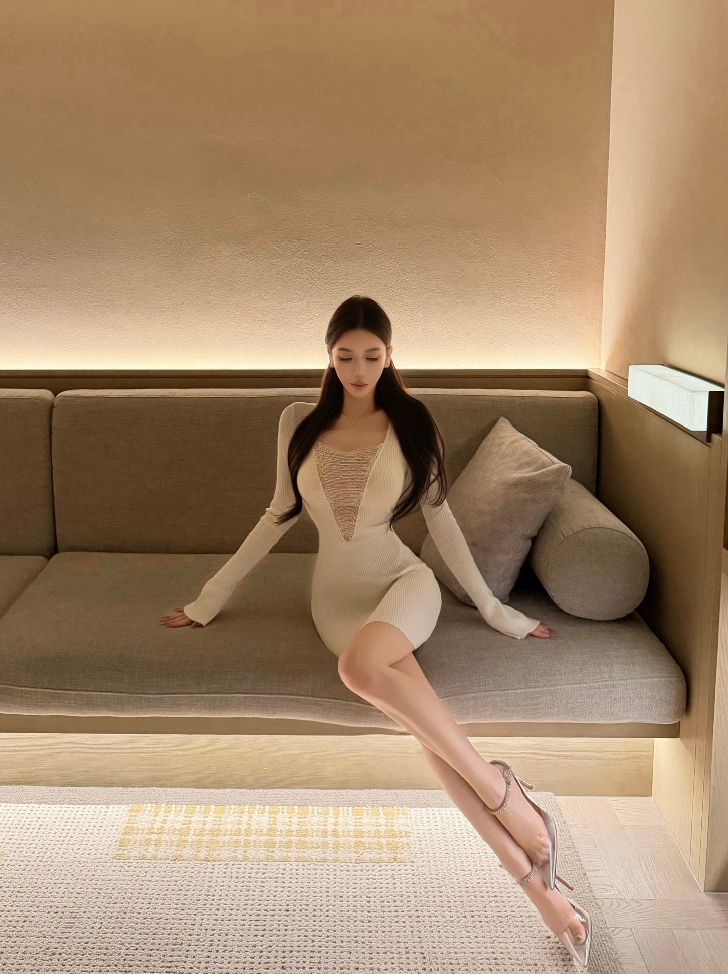 GALAXY CHAIN EMBELLISHED KNIT DRESS