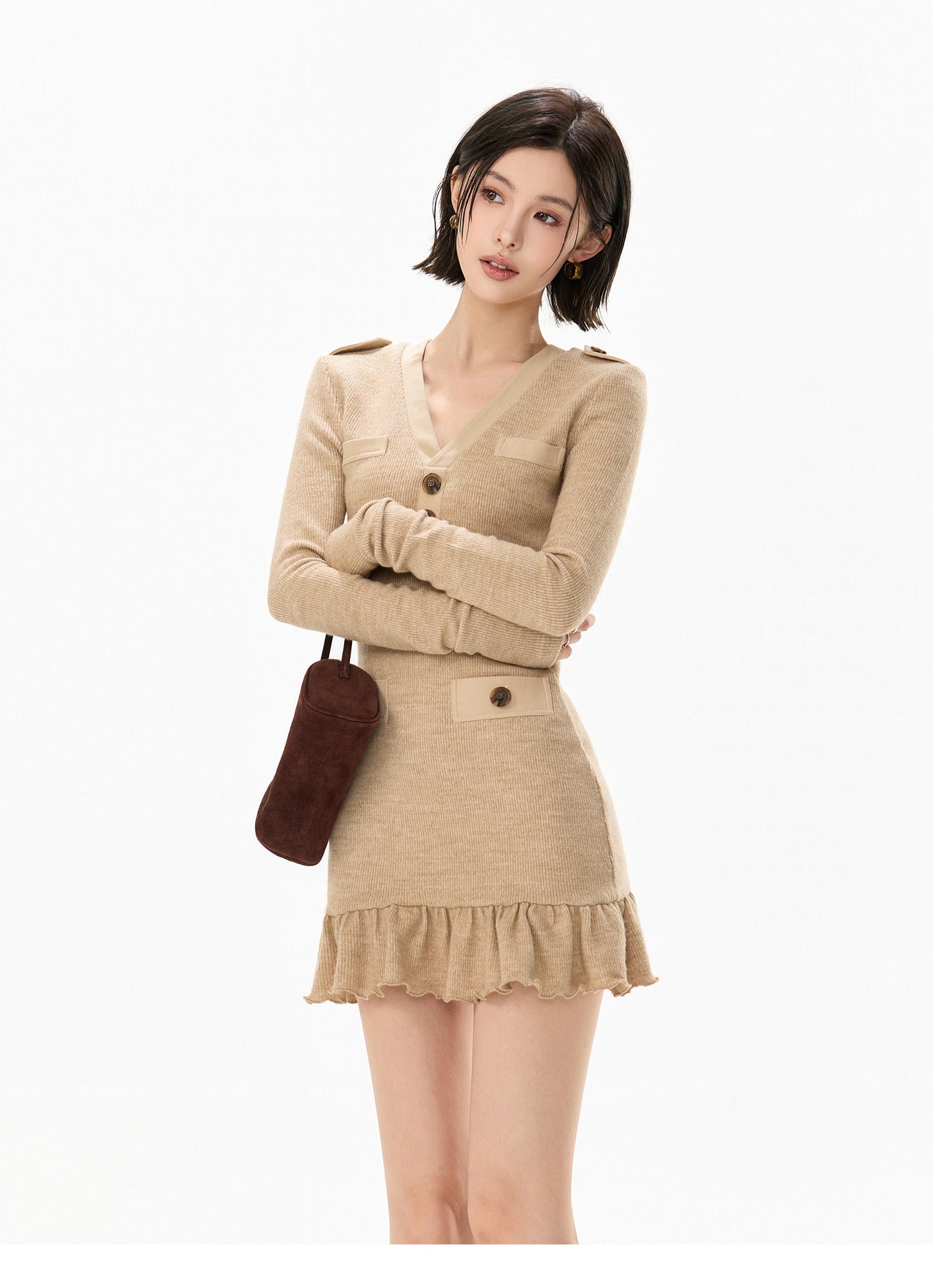 DETACHABLE FUR KNIT MINI DRESS