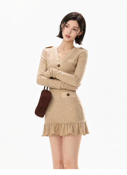 DETACHABLE FUR KNIT MINI DRESS
