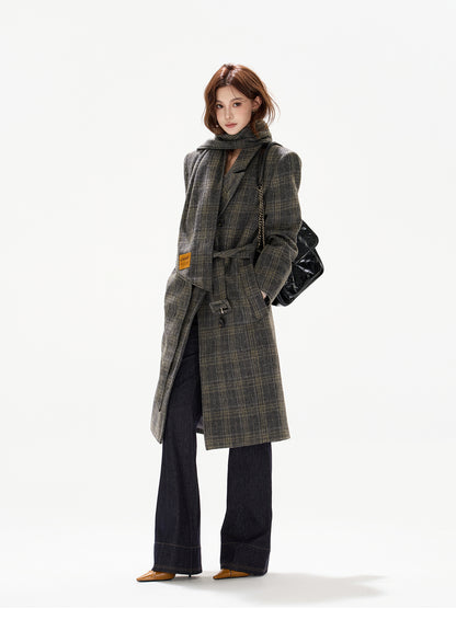 BRITISH-STYLE DETACHABLE-SCARF WOOL OVERCOAT