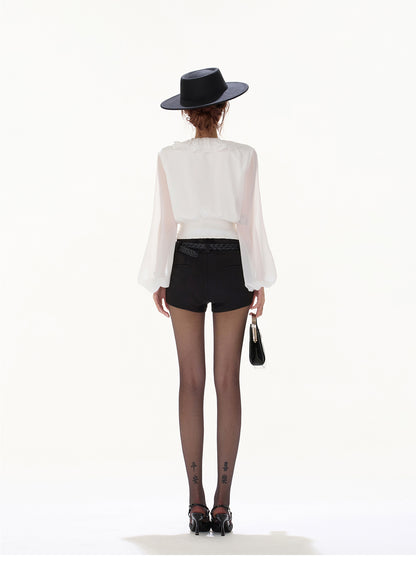 HIGH-WAISTED EMBROIDERED BODYCON SUIT SHORTS