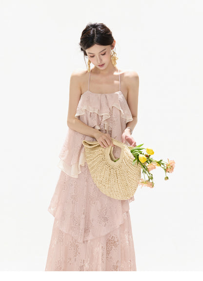 【日本在庫 】FRENCH LACE TIERED RUFFLE MAXI DRESS