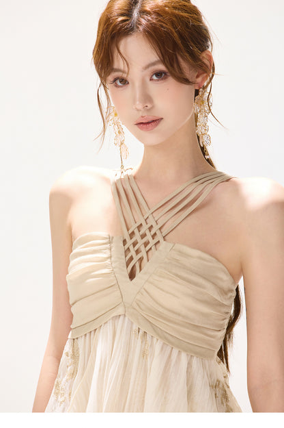 EMBROIDERED CHIFFON HALTER SET