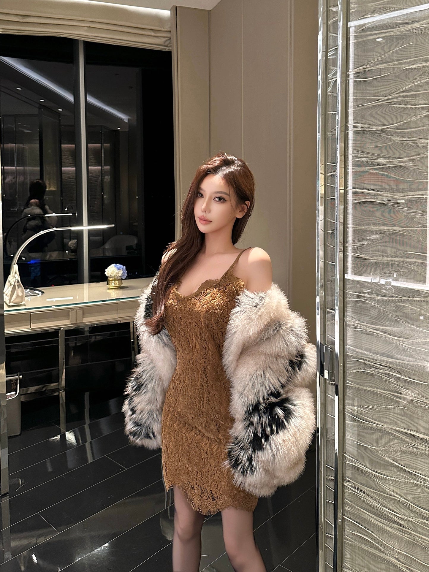 FRENCH TEXTURED CAMI WAISTED DRESS