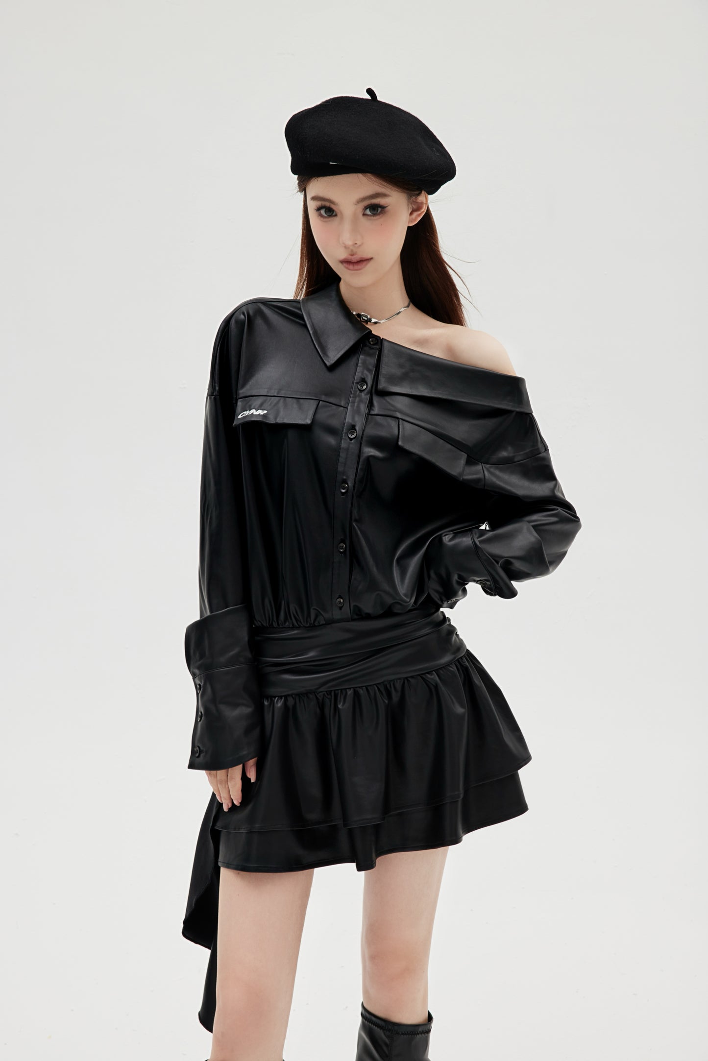 FAUX LEATHER SHIRT DRESS