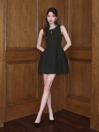SEQUINED HOLLOW A-LINE FLOWER BUD DRESS