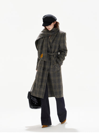 BRITISH-STYLE DETACHABLE-SCARF WOOL OVERCOAT