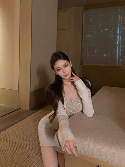 GALAXY CHAIN EMBELLISHED KNIT DRESS