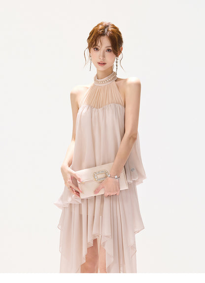 BLUSH VEIL HALTER DRESS