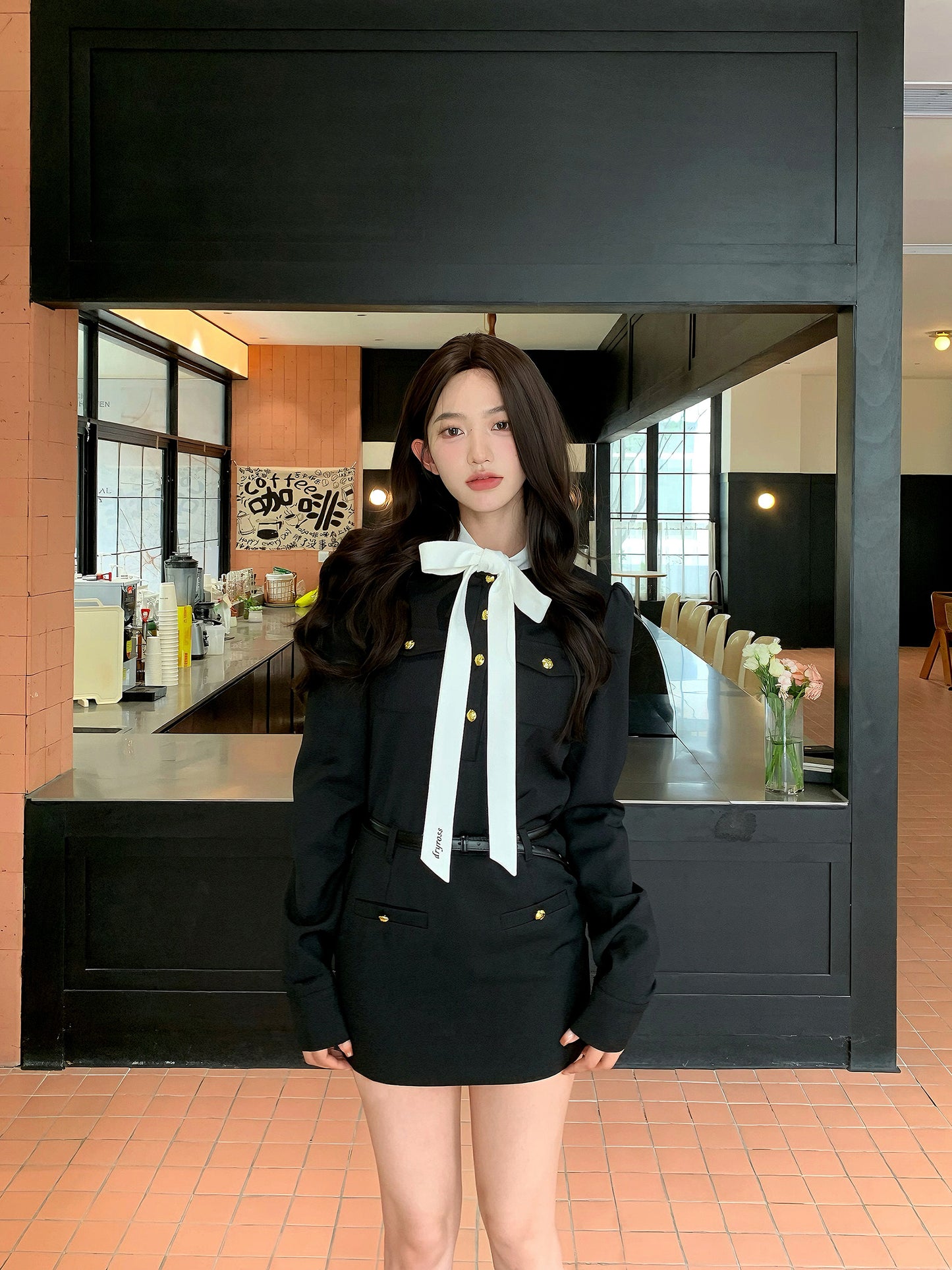 CELEBRITY STYLE LONG-SLEEVED BOW DRESS
