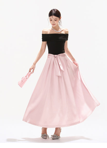 BLACK ROSE SATIN DRESS