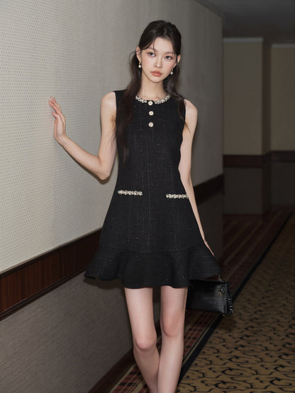 CELEBRITY STYLE BLACK DIAMOND COLLAR DRESS