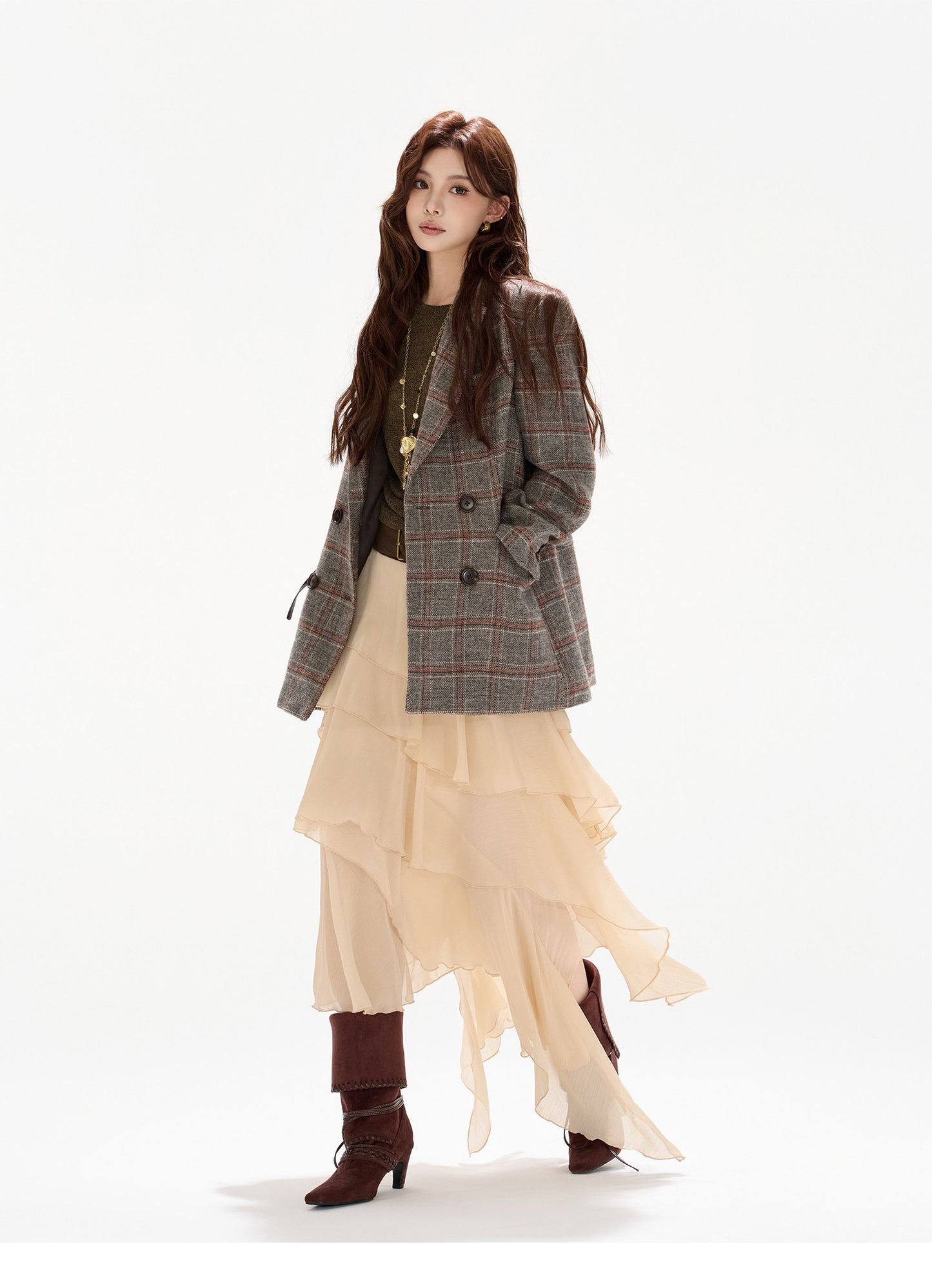 BRITISH BLAZER × BOHO CHIFFON SKIRT