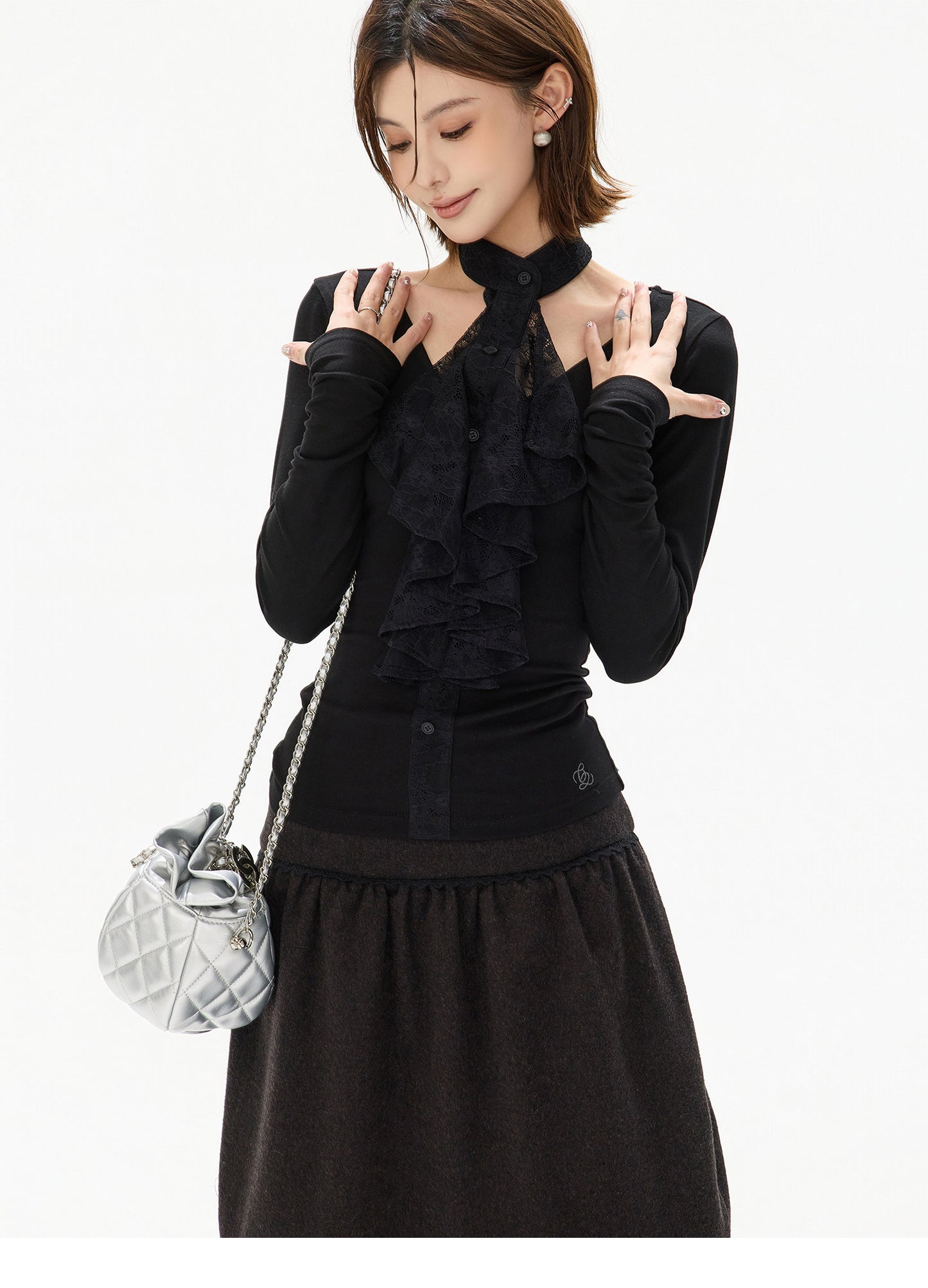 FRENCH LACE BLOUSE & WOOL COCOON SKIRT