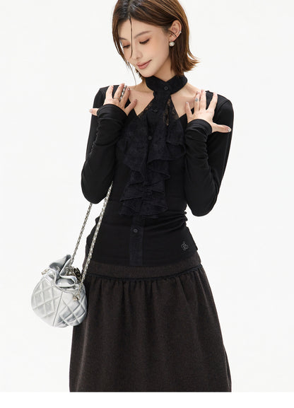FRENCH LACE BLOUSE & WOOL COCOON SKIRT