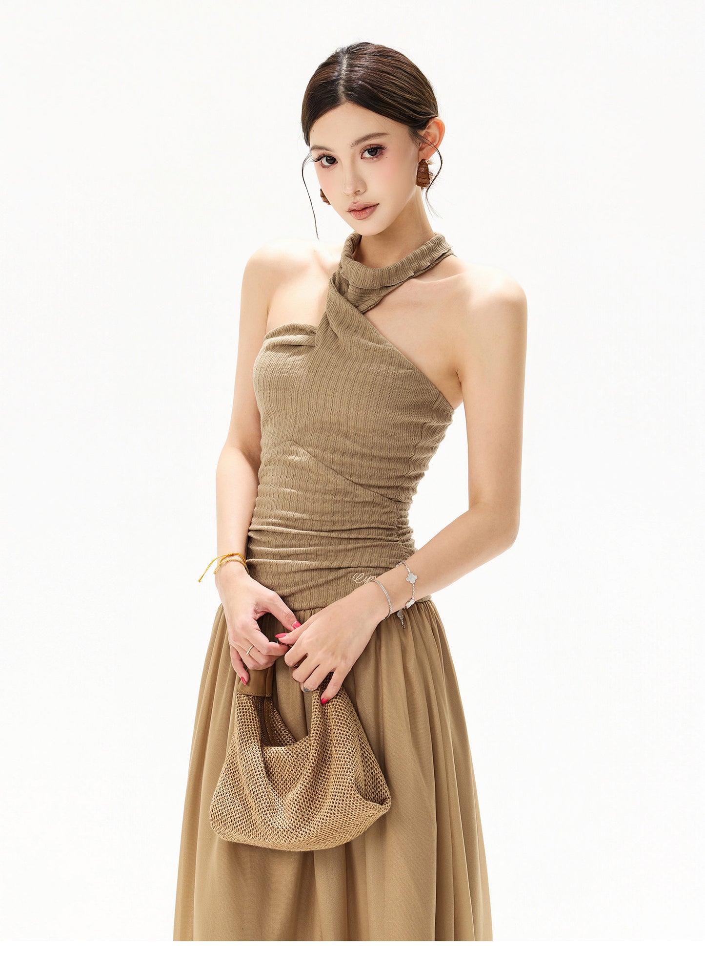 【日本在庫 】FRENCH HALTER MAXI DRESS