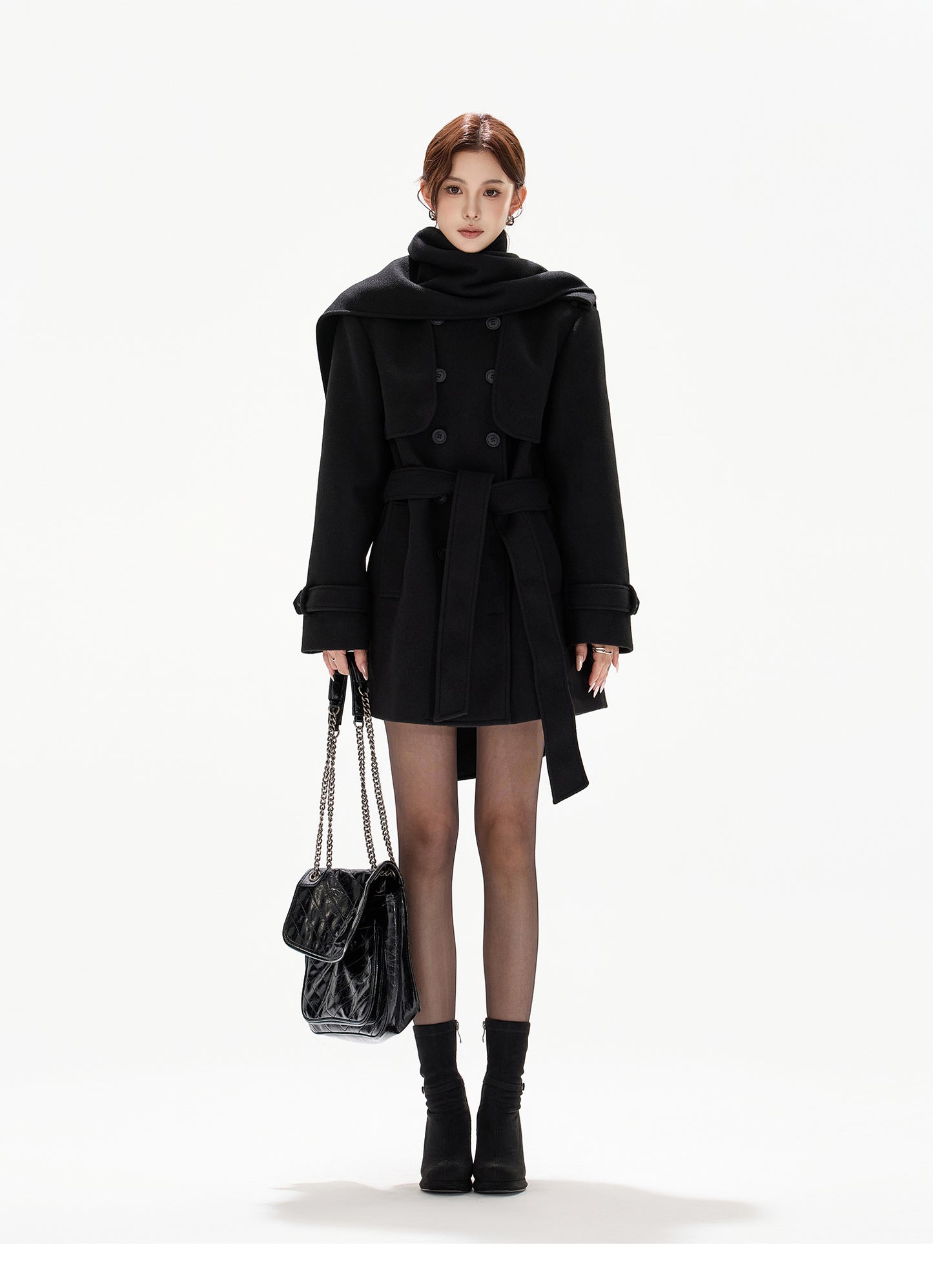 BELTED DOUBLE-BREASTED WOOL COAT