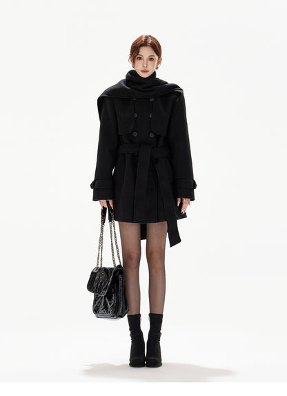 BELTED DOUBLE-BREASTED WOOL COAT