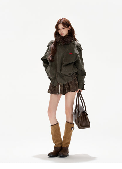 VINTAGE WORK JACKET WITH FUR COLLAR